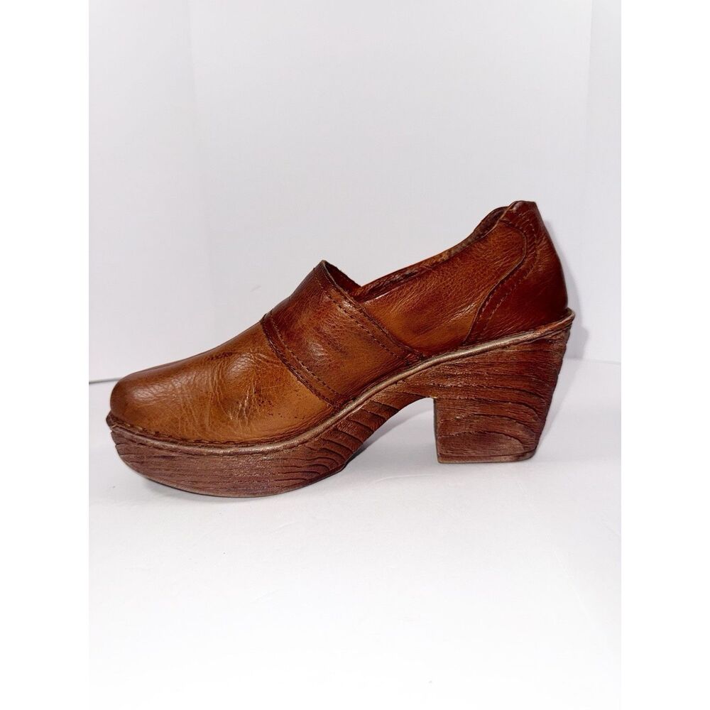 Born Chunky Platform Clogs Block Heels Studded Brown Leather Retro Y2K Western 9 - Picture 13 of 16